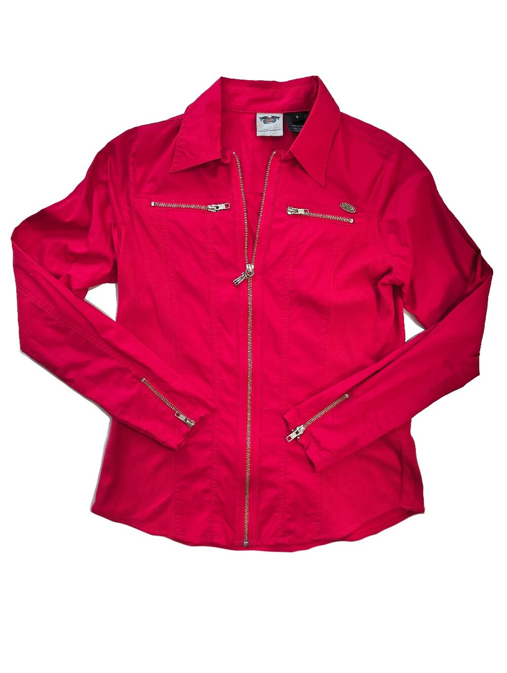Harley Davidson Red Full Zip Moto Shirt Jacket Embroidered Back | Size S